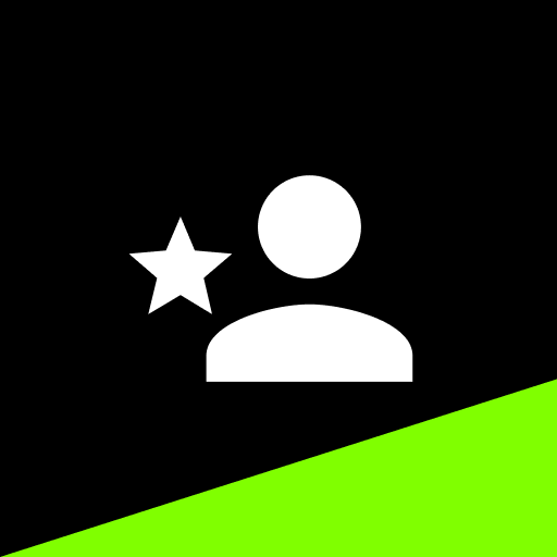 Icon of a person with a star, set against a black background with a diagonal green stripe at the bottom.