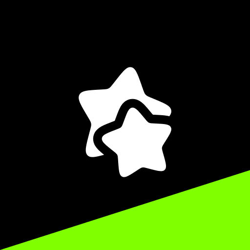 A white star with a black outline on a black background, paired with a bold diagonal neon green stripe.